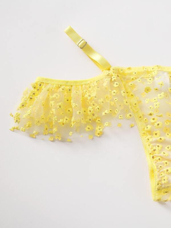 Ditsy Floral Sheer Mesh Garter Lingerie Set - INS | Online Fashion Free Shipping Clothing, Dresses, Tops, Shoes