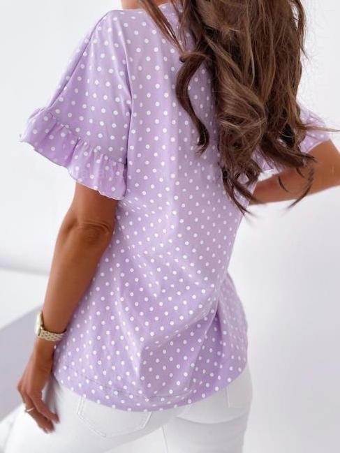 Dot Print Short Sleeve V-Neck T-Shirt - T-Shirts - INS | Online Fashion Free Shipping Clothing, Dresses, Tops, Shoes - 11/06/2021 - Category_T-Shirts - Color_Black