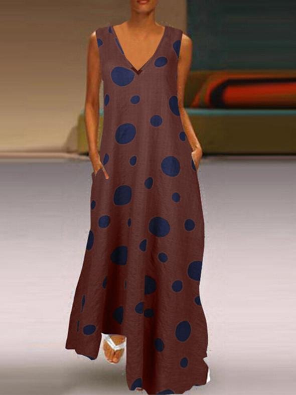 Dot Print V-neck Loose Sleeveless Dress - Maxi Dresses - INS | Online Fashion Free Shipping Clothing, Dresses, Tops, Shoes - 19/07/2021 - 20-30 - color-green