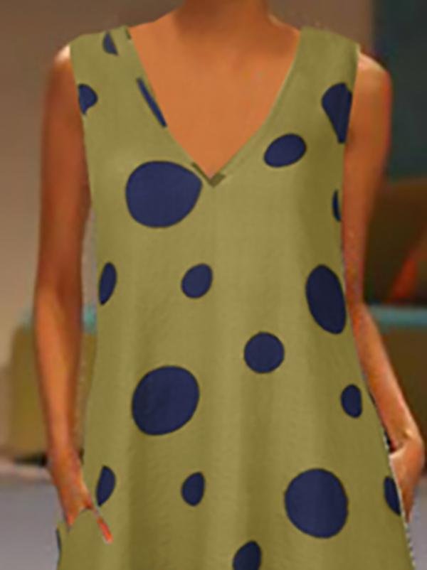Dot Print V-neck Loose Sleeveless Dress - Maxi Dresses - INS | Online Fashion Free Shipping Clothing, Dresses, Tops, Shoes - 19/07/2021 - 20-30 - color-green