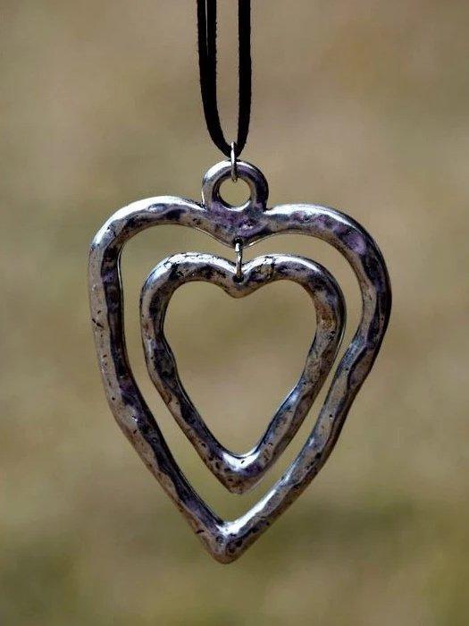 Double heart-shaped brown leather long necklace - INS | Online Fashion Free Shipping Clothing, Dresses, Tops, Shoes