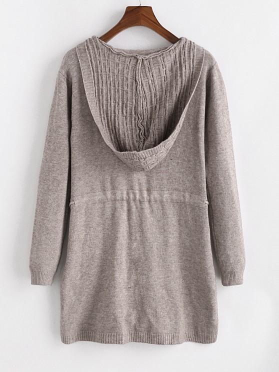 Drawstring Cable Knit Dual Pocket Cardigan - INS | Online Fashion Free Shipping Clothing, Dresses, Tops, Shoes