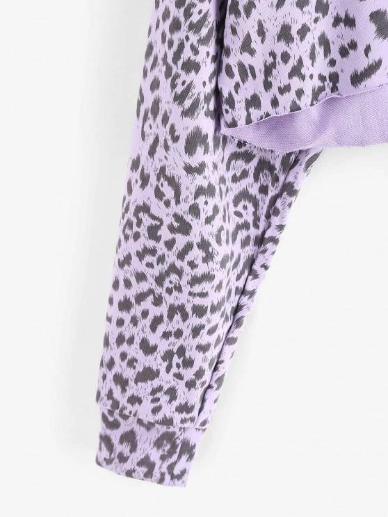 Drawstring Leopard Raw Hem Hoodie - INS | Online Fashion Free Shipping Clothing, Dresses, Tops, Shoes