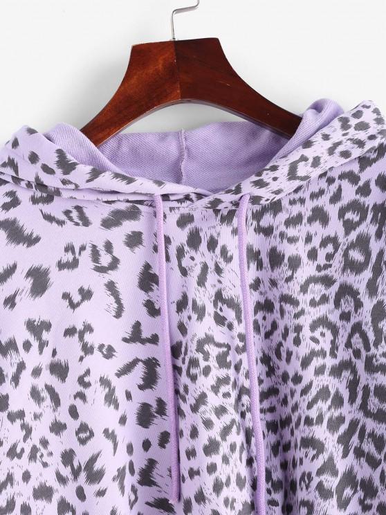 Drawstring Leopard Raw Hem Hoodie - INS | Online Fashion Free Shipping Clothing, Dresses, Tops, Shoes
