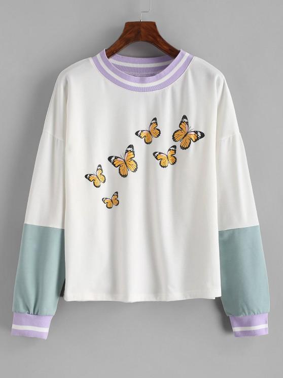 Drop Shoulder Butterfly Print Colorblock Sweatshirt - INS | Online Fashion Free Shipping Clothing, Dresses, Tops, Shoes