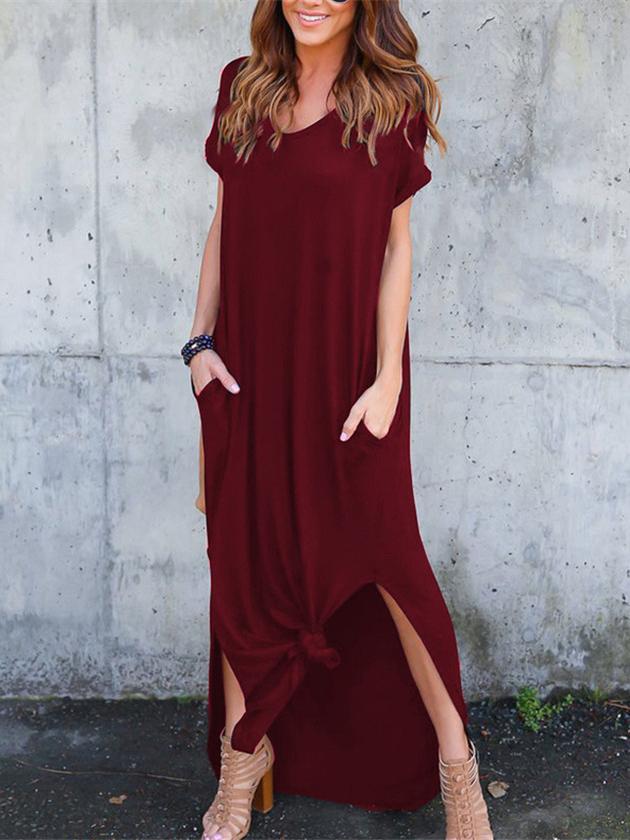 Drop Shoulder Casual Pocket Slit Maxi Dress - Maxi Dresses - INS | Online Fashion Free Shipping Clothing, Dresses, Tops, Shoes - 24/04/2021 - Category_Maxi Dresses - chiffon-dress