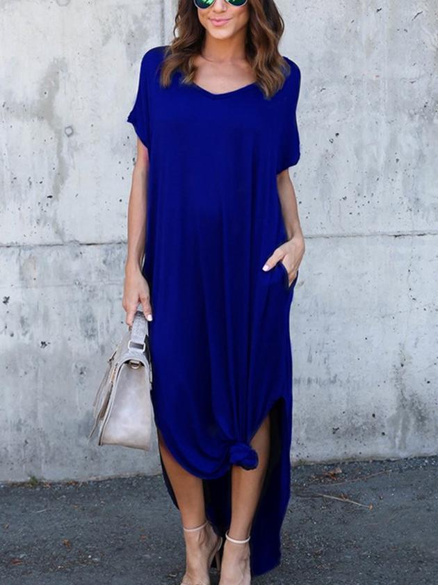 Drop Shoulder Casual Pocket Slit Maxi Dress - Maxi Dresses - INS | Online Fashion Free Shipping Clothing, Dresses, Tops, Shoes - 24/04/2021 - Category_Maxi Dresses - chiffon-dress