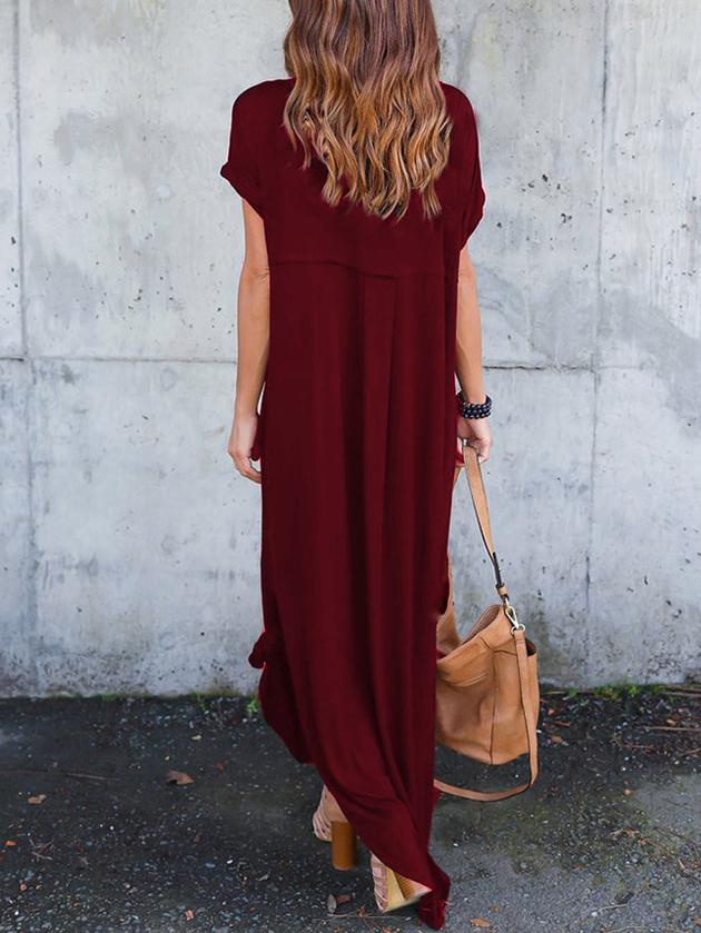 Drop Shoulder Casual Pocket Slit Maxi Dress - Maxi Dresses - INS | Online Fashion Free Shipping Clothing, Dresses, Tops, Shoes - 24/04/2021 - Category_Maxi Dresses - chiffon-dress