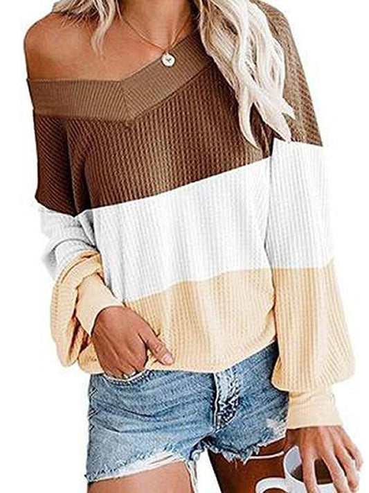 Drop Shoulder Colorblock LKnit Blouse Top - T-Shirts - INS | Online Fashion Free Shipping Clothing, Dresses, Tops, Shoes - 13/04/2021 - Color_Green - Color_Khaki