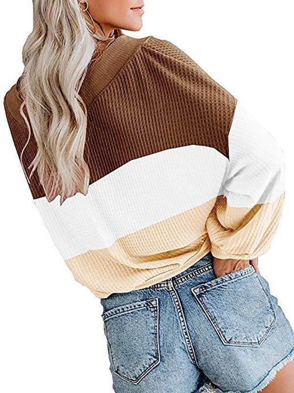 Drop Shoulder Colorblock LKnit Blouse Top - T-Shirts - INS | Online Fashion Free Shipping Clothing, Dresses, Tops, Shoes - 13/04/2021 - Color_Green - Color_Khaki
