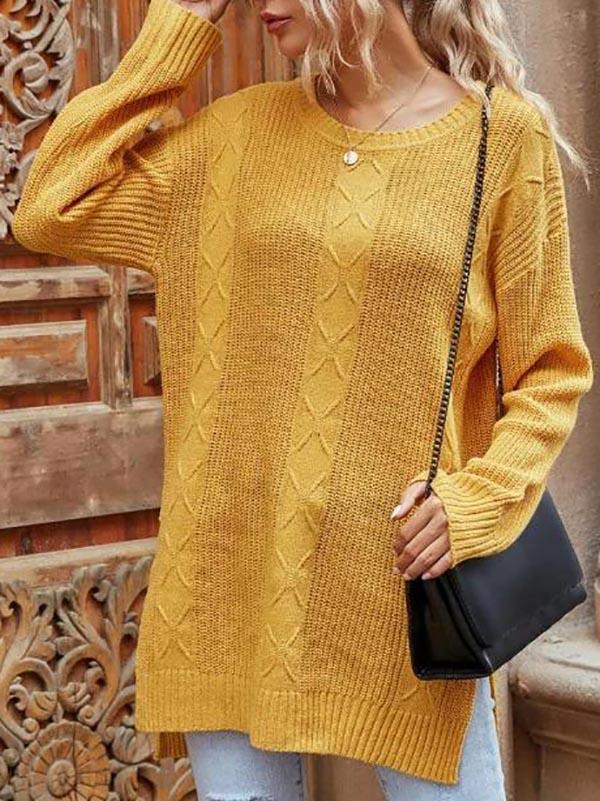 Drop Shoulder High Low Slit Tunic Sweater - Sweaters - INS | Online Fashion Free Shipping Clothing, Dresses, Tops, Shoes - 02/08/2021 - Autumn - Casual