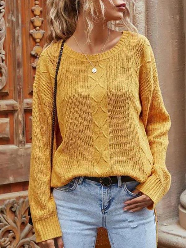 Drop Shoulder High Low Slit Tunic Sweater - Sweaters - INS | Online Fashion Free Shipping Clothing, Dresses, Tops, Shoes - 02/08/2021 - Autumn - Casual