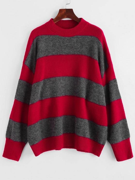 Drop Shoulder Oversized Colorblock Sweater - INS | Online Fashion Free Shipping Clothing, Dresses, Tops, Shoes