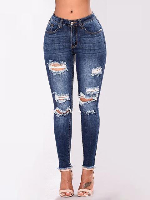 Elastic Slim-Fit Trousers With Stretch Holes - Jeans - INS | Online Fashion Free Shipping Clothing, Dresses, Tops, Shoes - 15/03/2021 - 2XL - 3XL