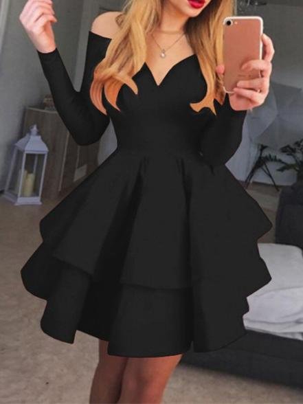 Elegant Deep V-neck Long-sleeved Princess Dress - Mini Dresses - INS | Online Fashion Free Shipping Clothing, Dresses, Tops, Shoes - 17/07/2021 - 20-30 - color-black
