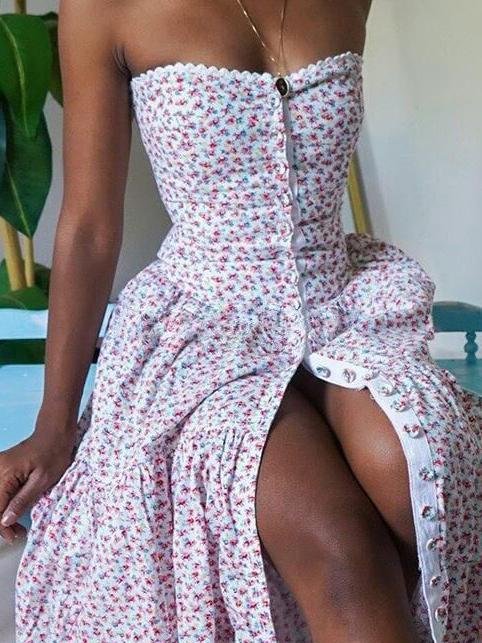Elegant Floral Print High Waist Tube Top Dress - Maxi Dresses - INS | Online Fashion Free Shipping Clothing, Dresses, Tops, Shoes - 17/06/2021 - 40-50 - color-green