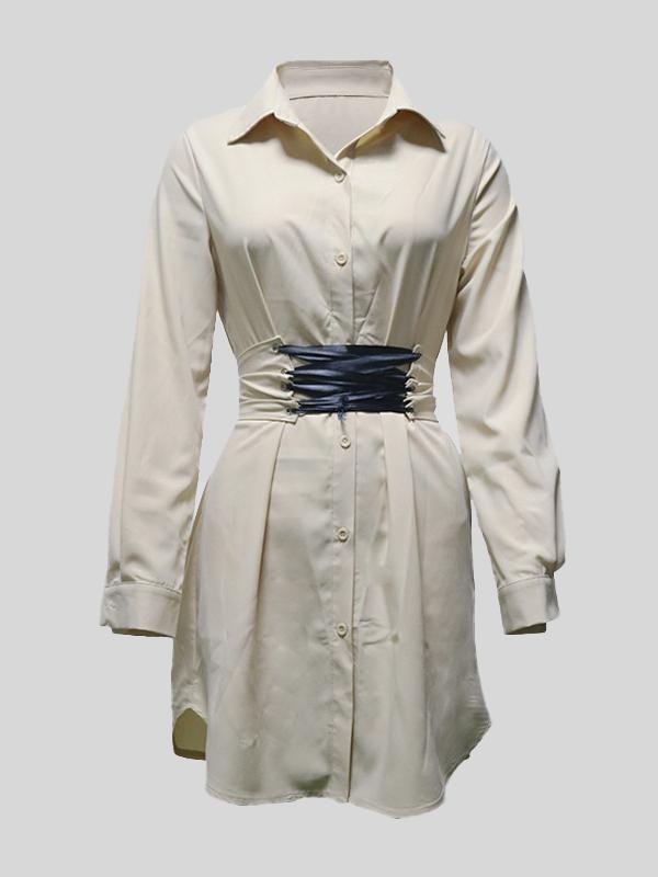 Elegant Lapel Solid Color Dress - Mini Dresses - INS | Online Fashion Free Shipping Clothing, Dresses, Tops, Shoes - 17/06/2021 - 30-40 - color-apricot