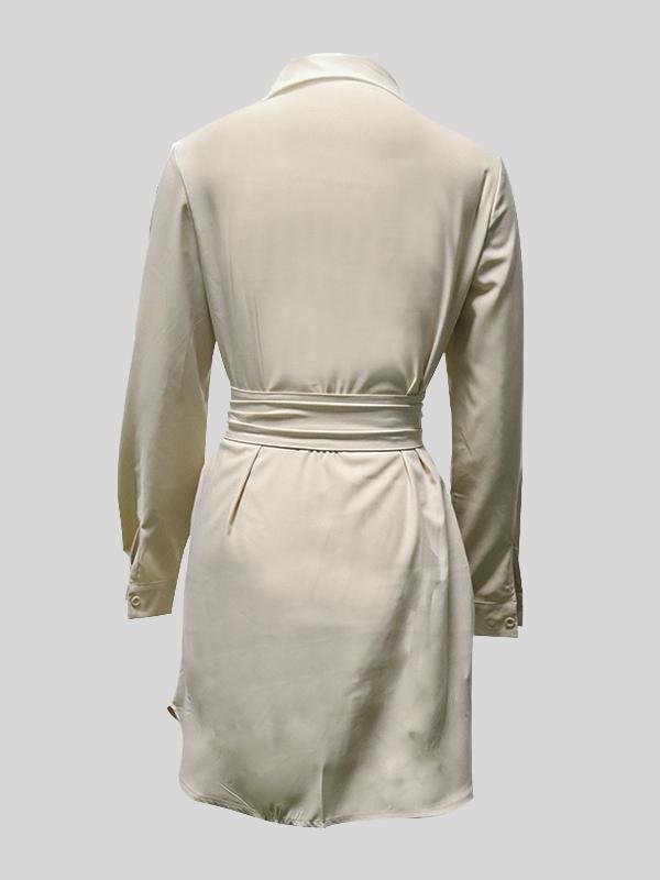 Elegant Lapel Solid Color Dress - Mini Dresses - INS | Online Fashion Free Shipping Clothing, Dresses, Tops, Shoes - 17/06/2021 - 30-40 - color-apricot