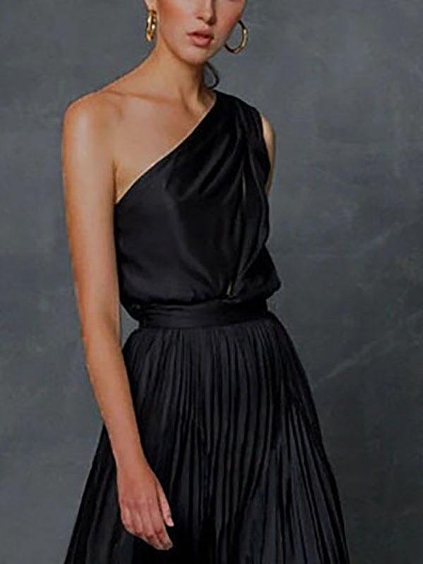 Elegant One Shoulder Flower Print A Line Prom Dress - Prom Dresses - INS | Online Fashion Free Shipping Clothing, Dresses, Tops, Shoes - 13/05/2021 - Color_Black - DRE210518914