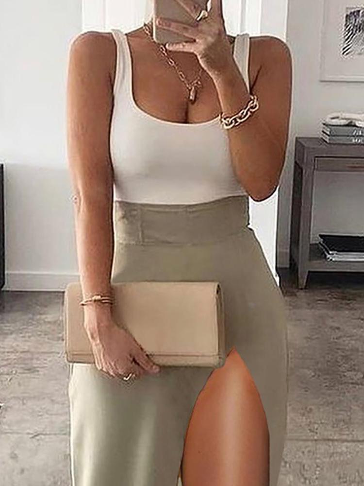 Elegant Sleeveless Slit Suspender Set - Sets - INS | Online Fashion Free Shipping Clothing, Dresses, Tops, Shoes - 05/07/2021 - 20-30 - Bottoms