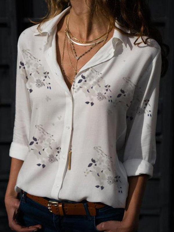 Elegant Slim Print Long-sleeved Lapel Shirt - Blouses - INS | Online Fashion Free Shipping Clothing, Dresses, Tops, Shoes - 10-20 - 19/07/2021 - BLO2107191204