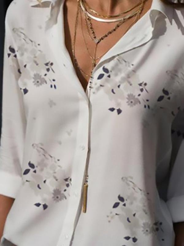 Elegant Slim Print Long-sleeved Lapel Shirt - Blouses - INS | Online Fashion Free Shipping Clothing, Dresses, Tops, Shoes - 10-20 - 19/07/2021 - BLO2107191204