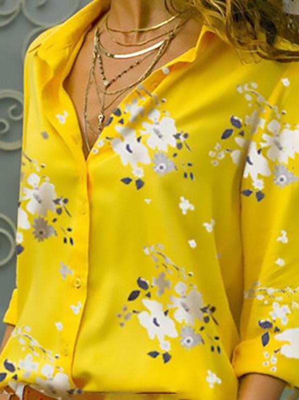 Elegant Slim Print Long-sleeved Lapel Shirt - Blouses - INS | Online Fashion Free Shipping Clothing, Dresses, Tops, Shoes - 10-20 - 19/07/2021 - BLO2107191204