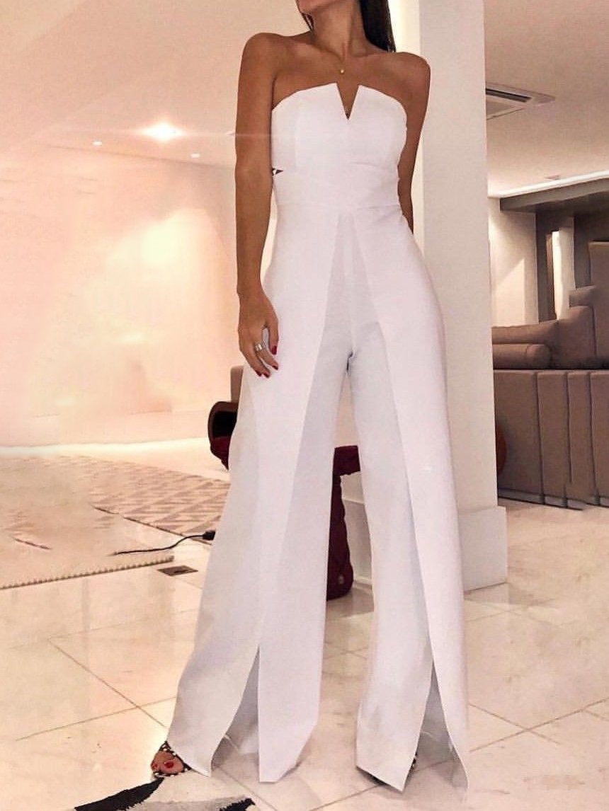 Elegant Solid Color Off Shoulder V Neck Jumpsuit - Jumpsuits - INS | Online Fashion Free Shipping Clothing, Dresses, Tops, Shoes - 24/05/2021 - Color_White - JUM210524172