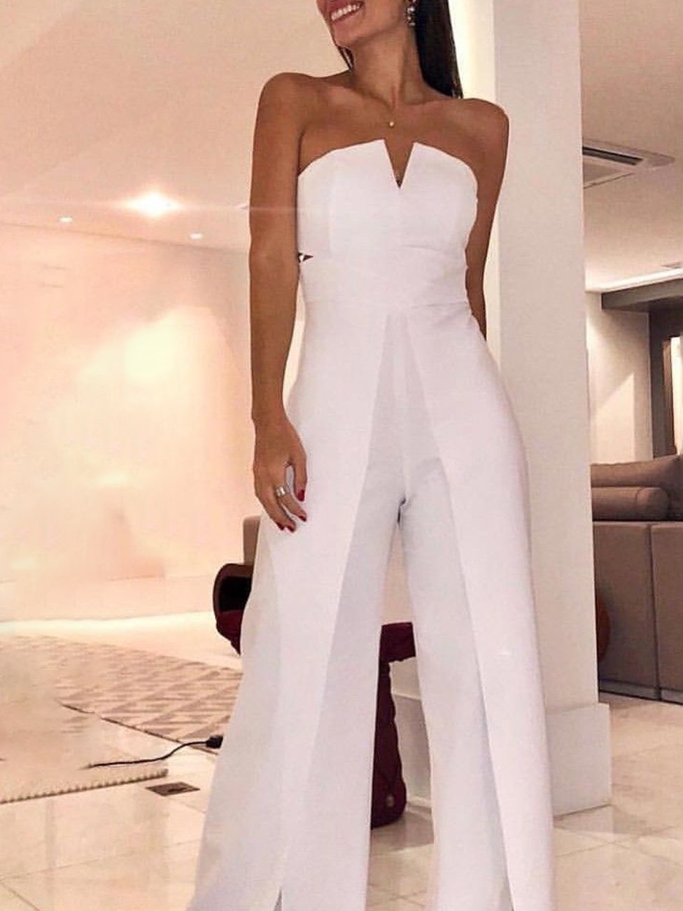 Elegant Solid Color Off Shoulder V Neck Jumpsuit - Jumpsuits - INS | Online Fashion Free Shipping Clothing, Dresses, Tops, Shoes - 24/05/2021 - Color_White - JUM210524172