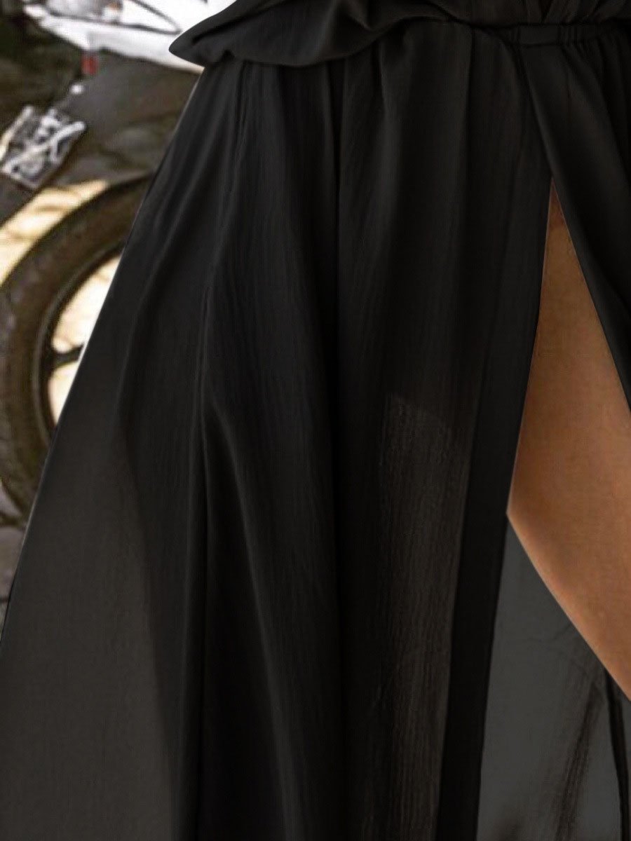 Elegant Solid Deep V Neck Split Dress - Maxi Dresses - INS | Online Fashion Free Shipping Clothing, Dresses, Tops, Shoes - 20-30 - 28/06/2021 - color-black