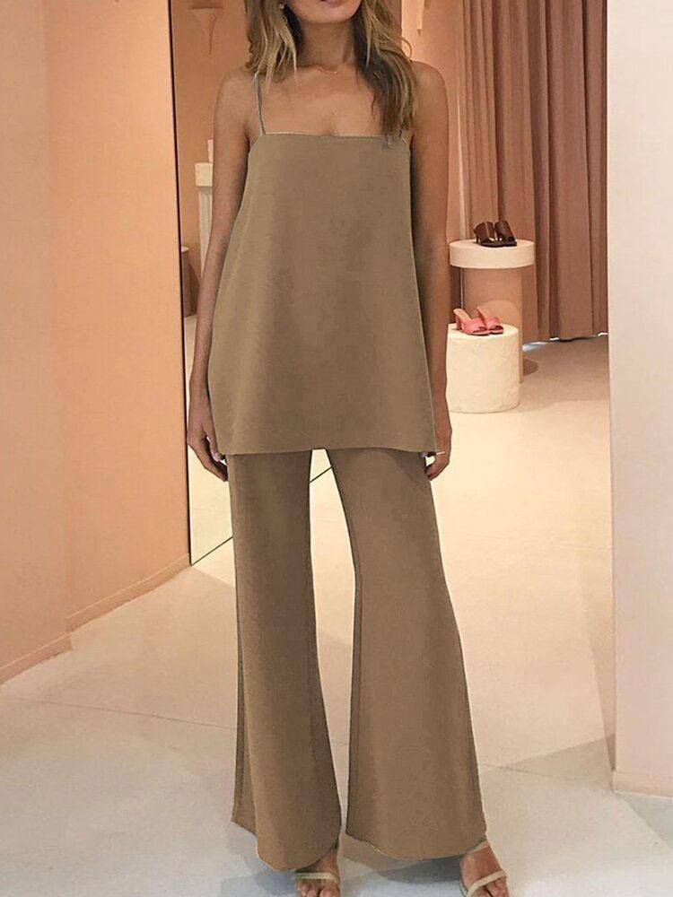 Elegant Solid Flared Suspender Two-piece - Sets - INS | Online Fashion Free Shipping Clothing, Dresses, Tops, Shoes - 14/07/2021 - 30-40 - Bottoms