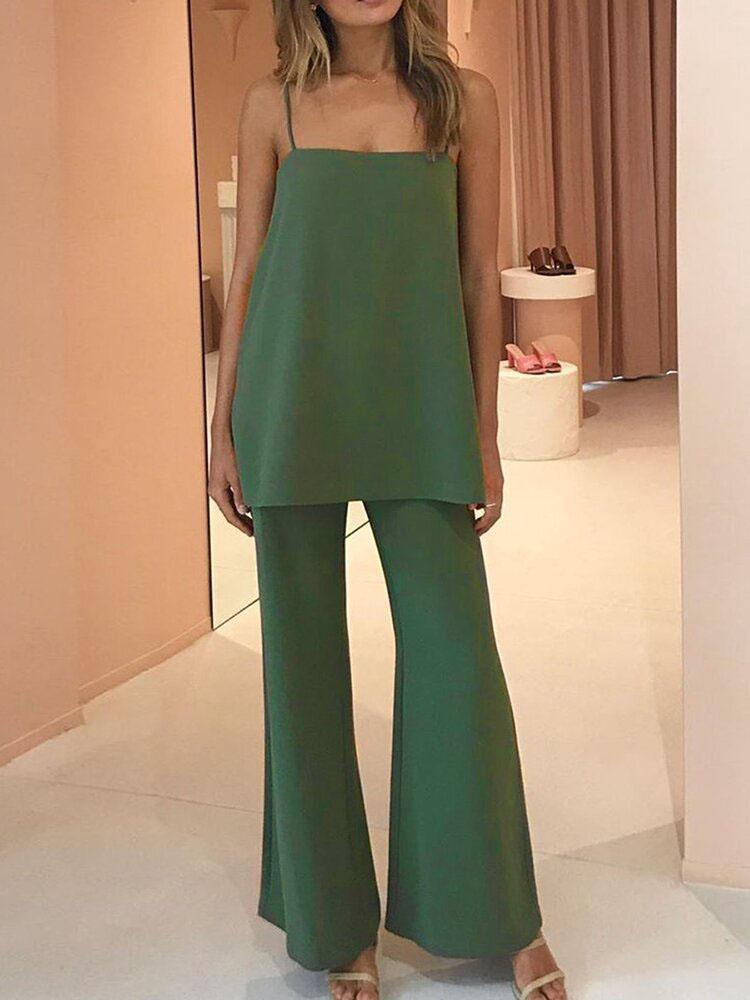 Elegant Solid Flared Suspender Two-piece - Sets - INS | Online Fashion Free Shipping Clothing, Dresses, Tops, Shoes - 14/07/2021 - 30-40 - Bottoms