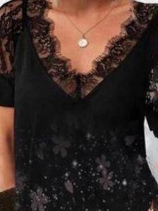 Elegant V-neck Lace Short-sleeved Dress - Mini Dresses - INS | Online Fashion Free Shipping Clothing, Dresses, Tops, Shoes - 14/07/2021 - 20-30 - color-gold