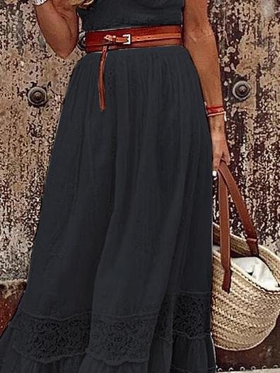 Elegant V-neck Lace Stitching Belt Long Dress - Maxi Dresses - INS | Online Fashion Free Shipping Clothing, Dresses, Tops, Shoes - 01/06/2021 - Color_Black - Color_White
