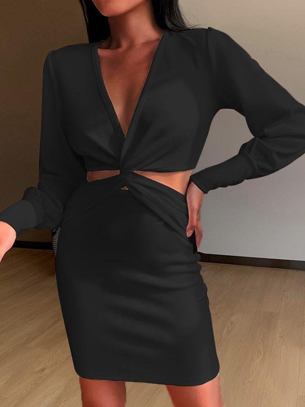 Elegant V-neck Puff Sleeve Skirt - Mini Dresses - INS | Online Fashion Free Shipping Clothing, Dresses, Tops, Shoes - 20-30 - 29/06/2021 - color-black