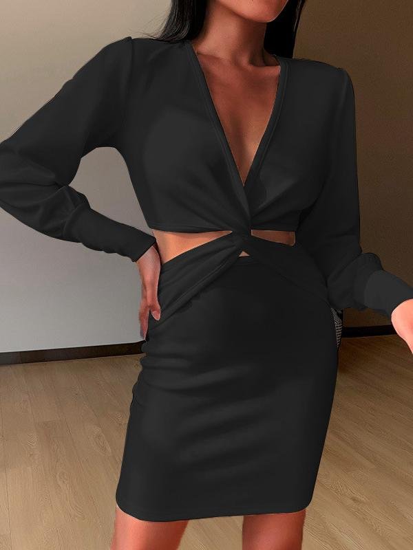 Elegant V-neck Puff Sleeve Skirt - Mini Dresses - INS | Online Fashion Free Shipping Clothing, Dresses, Tops, Shoes - 20-30 - 29/06/2021 - color-black