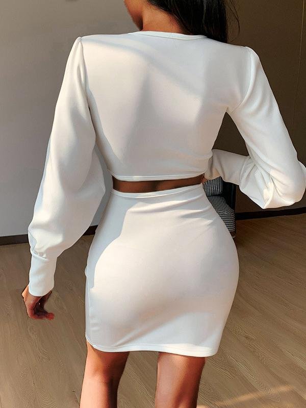 Elegant V-neck Puff Sleeve Skirt - Mini Dresses - INS | Online Fashion Free Shipping Clothing, Dresses, Tops, Shoes - 20-30 - 29/06/2021 - color-black