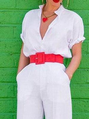 Elegant V-neck Short-sleeved Solid Jumpsuit - Jumpsuit & Rompers - INS | Online Fashion Free Shipping Clothing, Dresses, Tops, Shoes - 09/07/2021 - 30-40 - Bottoms