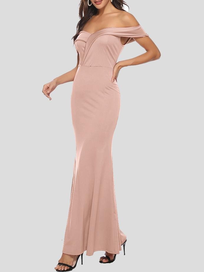 Elegant V-neck Slit Off-the-shoulder Dress - Maxi Dresses - INS | Online Fashion Free Shipping Clothing, Dresses, Tops, Shoes - 17/06/2021 - 30-40 - color-blue