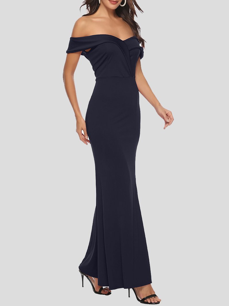 Elegant V-neck Slit Off-the-shoulder Dress - Maxi Dresses - INS | Online Fashion Free Shipping Clothing, Dresses, Tops, Shoes - 17/06/2021 - 30-40 - color-blue