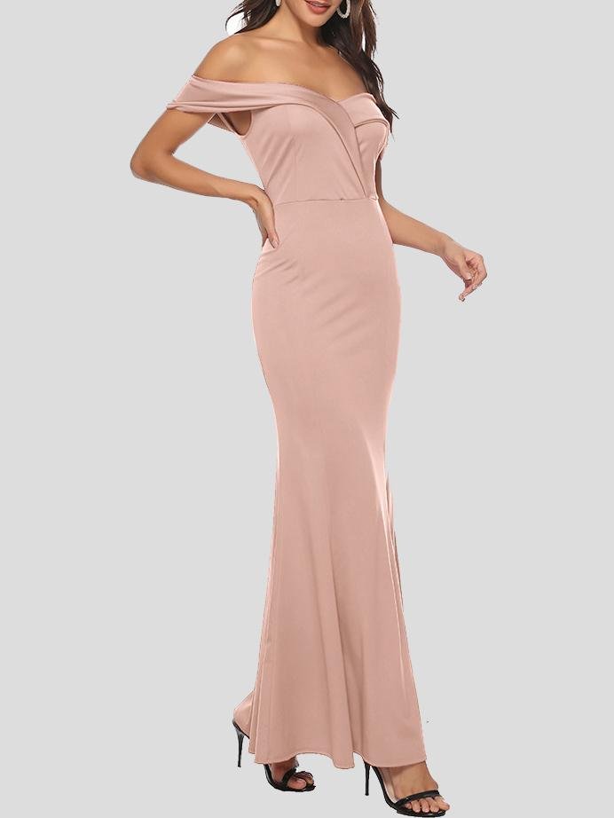 Elegant V-neck Slit Off-the-shoulder Dress - Maxi Dresses - INS | Online Fashion Free Shipping Clothing, Dresses, Tops, Shoes - 17/06/2021 - 30-40 - color-blue
