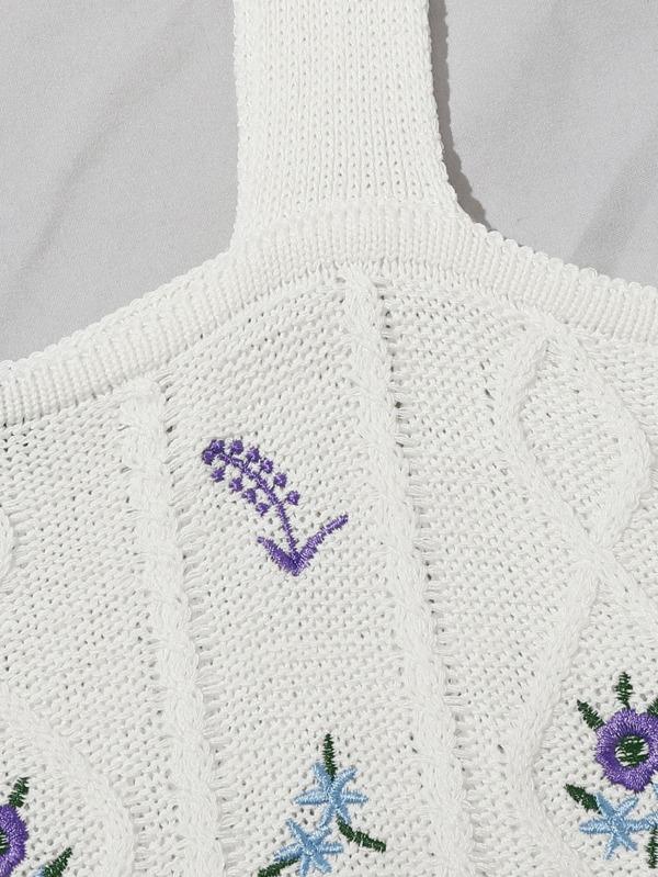 Embroidered Flower Crop Knit Cami Top - INS | Online Fashion Free Shipping Clothing, Dresses, Tops, Shoes