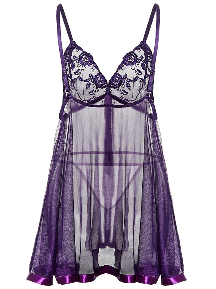 Embroidered V-neck Suspender Skirt - Lingerie - INS | Online Fashion Free Shipping Clothing, Dresses, Tops, Shoes - 07/06/2021 - Color_Purple - LIN2106030010