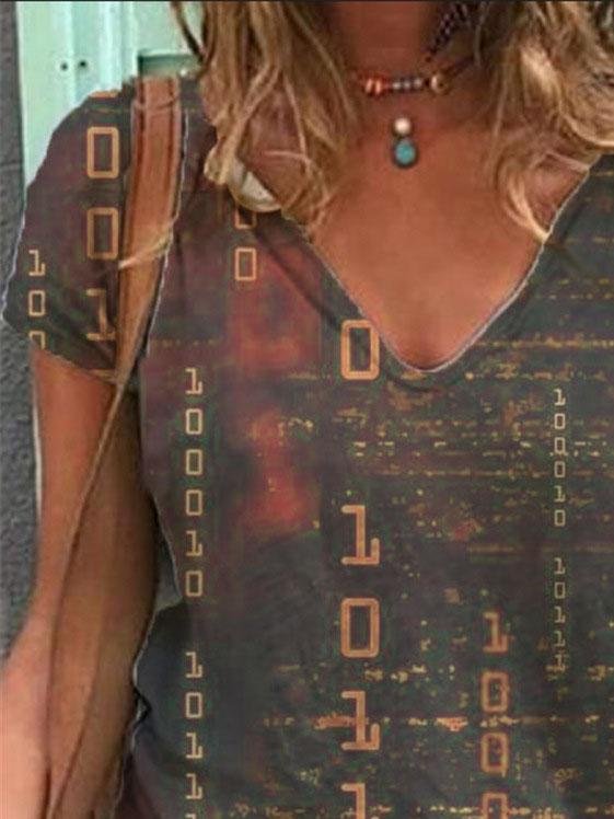 English Print Short-sleeved V-neck Casual Loose T-shirt - T-shirts - INS | Online Fashion Free Shipping Clothing, Dresses, Tops, Shoes - 05/06/2021 - Color_Blue - Color_Gray