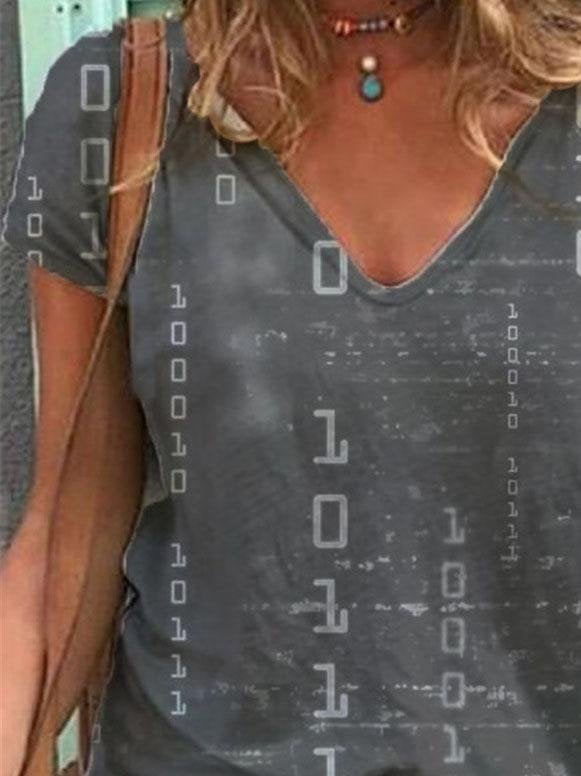 English Print Short-sleeved V-neck Casual Loose T-shirt - T-shirts - INS | Online Fashion Free Shipping Clothing, Dresses, Tops, Shoes - 05/06/2021 - Color_Blue - Color_Gray