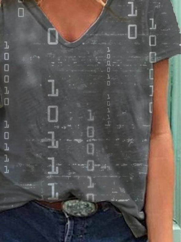 English Print Short-sleeved V-neck Casual Loose T-shirt - T-shirts - INS | Online Fashion Free Shipping Clothing, Dresses, Tops, Shoes - 05/06/2021 - Color_Blue - Color_Gray