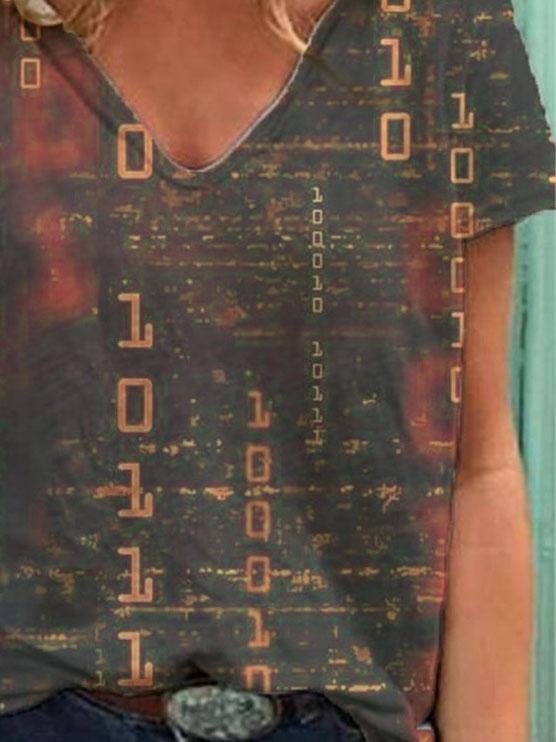 English Print Short-sleeved V-neck Casual Loose T-shirt - T-shirts - INS | Online Fashion Free Shipping Clothing, Dresses, Tops, Shoes - 05/06/2021 - Color_Blue - Color_Gray