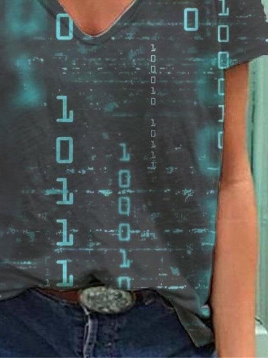 English Print Short-sleeved V-neck Casual Loose T-shirt - T-shirts - INS | Online Fashion Free Shipping Clothing, Dresses, Tops, Shoes - 05/06/2021 - Color_Blue - Color_Gray