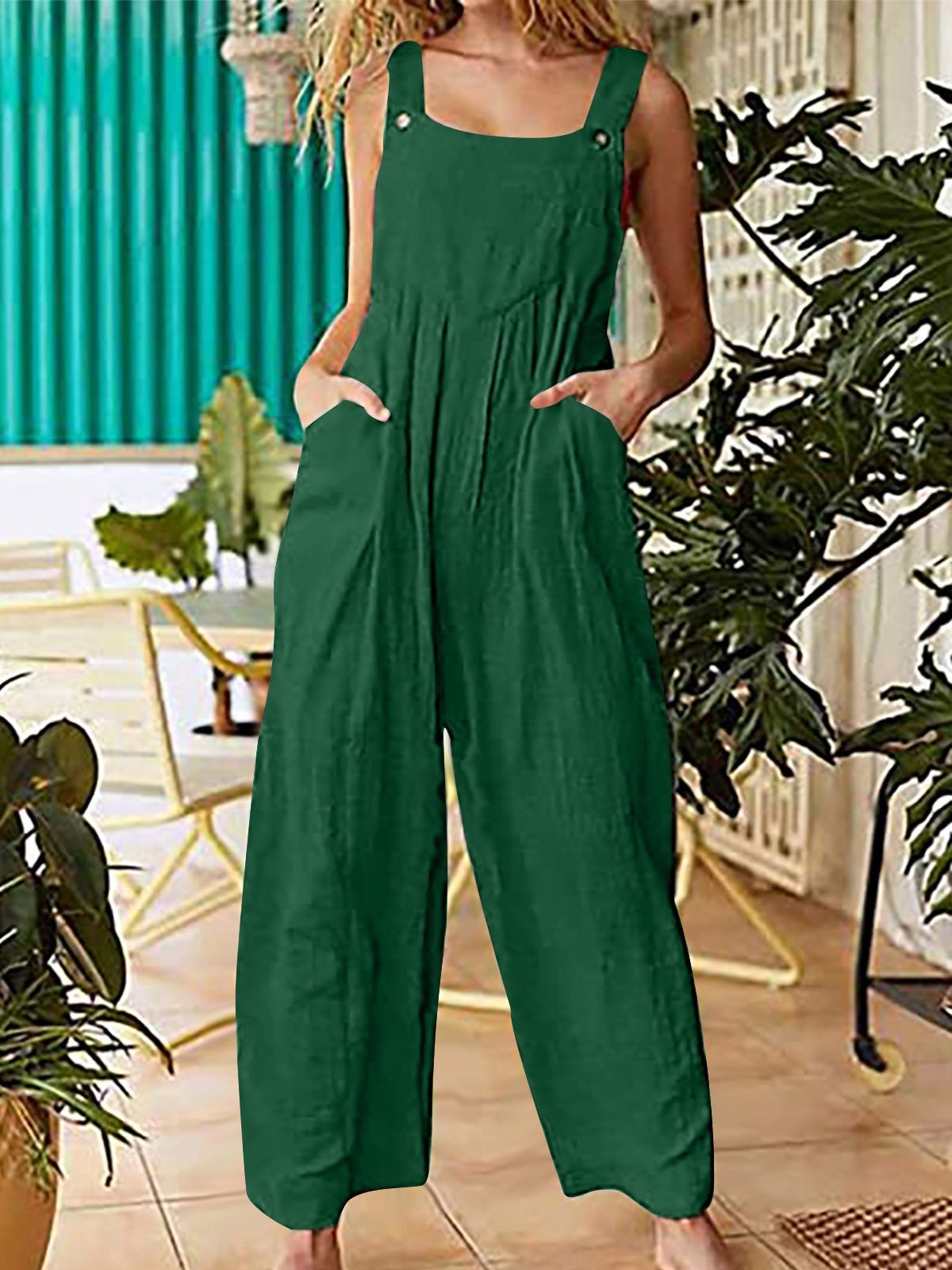 Ethnic Style Solid Button Suspender Jumpsuit - Jumpsuit & Rompers - INS | Online Fashion Free Shipping Clothing, Dresses, Tops, Shoes - 09/07/2021 - 20-30 - Bottoms