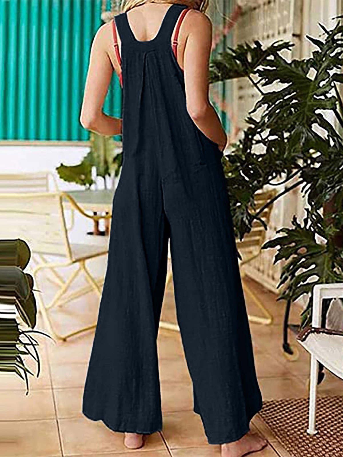Ethnic Style Solid Button Suspender Jumpsuit - Jumpsuit & Rompers - INS | Online Fashion Free Shipping Clothing, Dresses, Tops, Shoes - 09/07/2021 - 20-30 - Bottoms